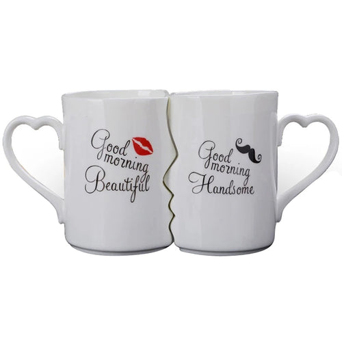 Kissing His and Her Porcelain Coffee Mug Funny Ceramic Couple Mugs for Bride and Groom Anniversary Wedding Valentine's Day Gifts